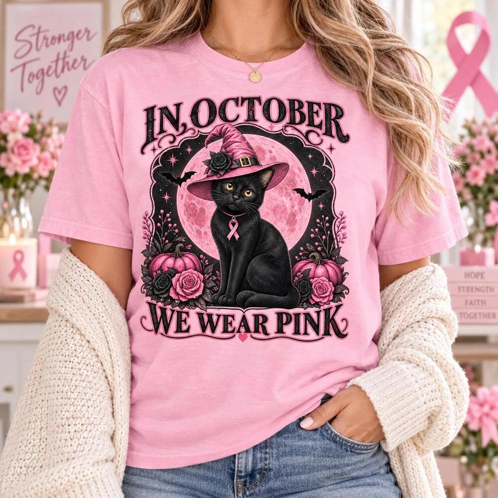 In October We Wear Shirt, Awareness Tee, Witch Cat